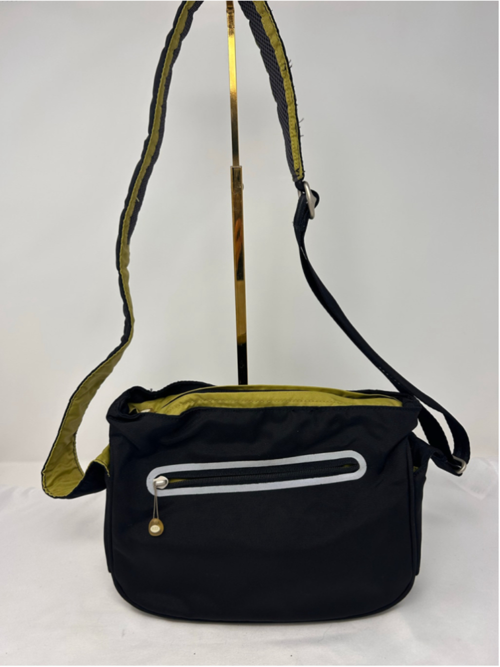 Vintage REI Nylon Crossbody Travel Bag Black Lime Green Reflective